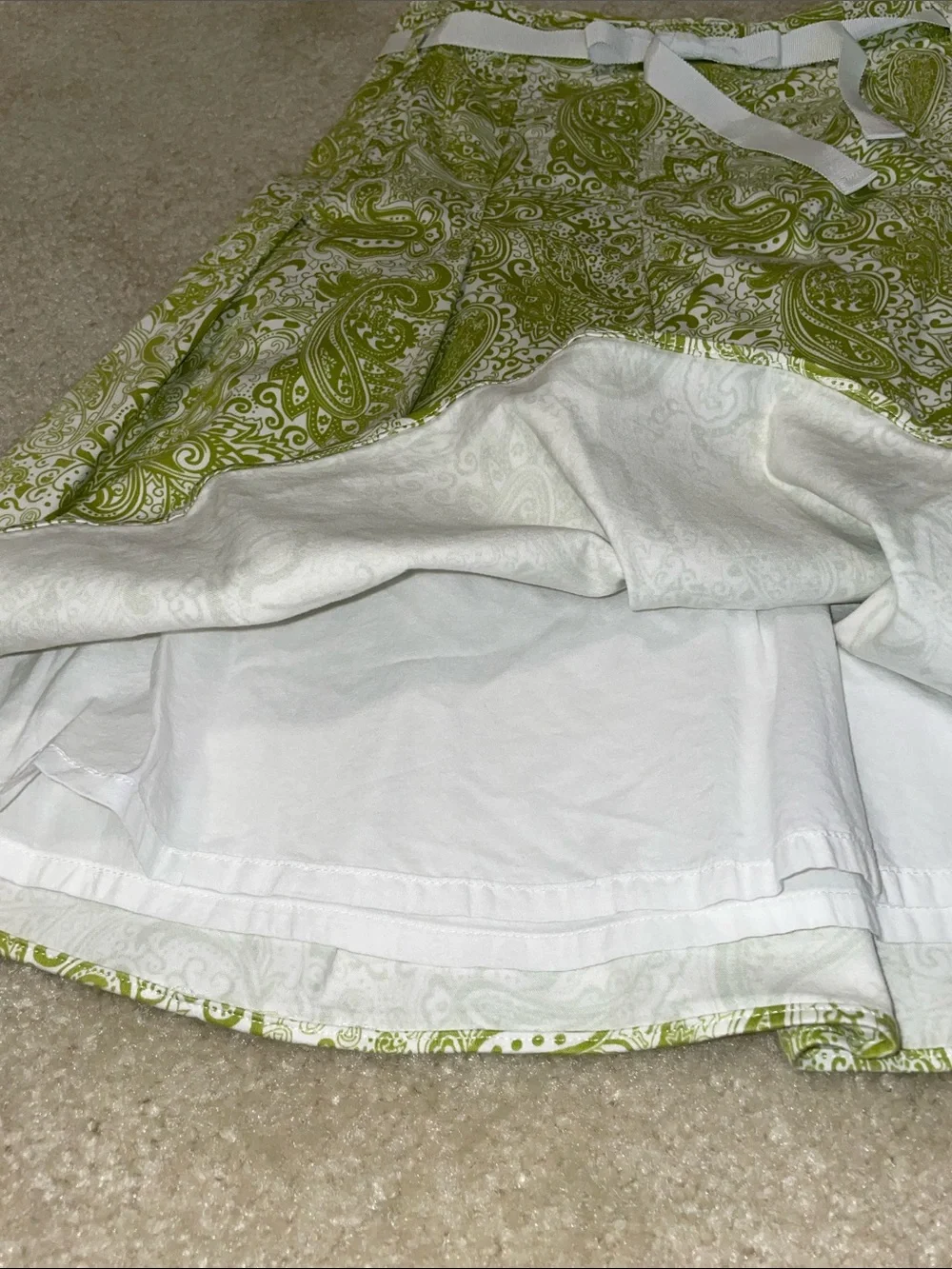J. Crew Light Green Paisley Pleated Skater Skirt with White Waist Tie
